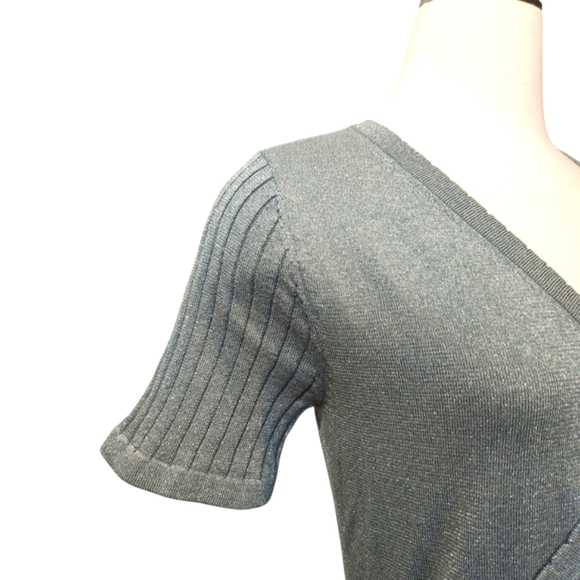 EUC SOFT SURROUNDINGS LUMINE SPARKLE SURPLICE SWEATER DRESS IN DUSTY AQUA SZ M - Picture 9 of 12